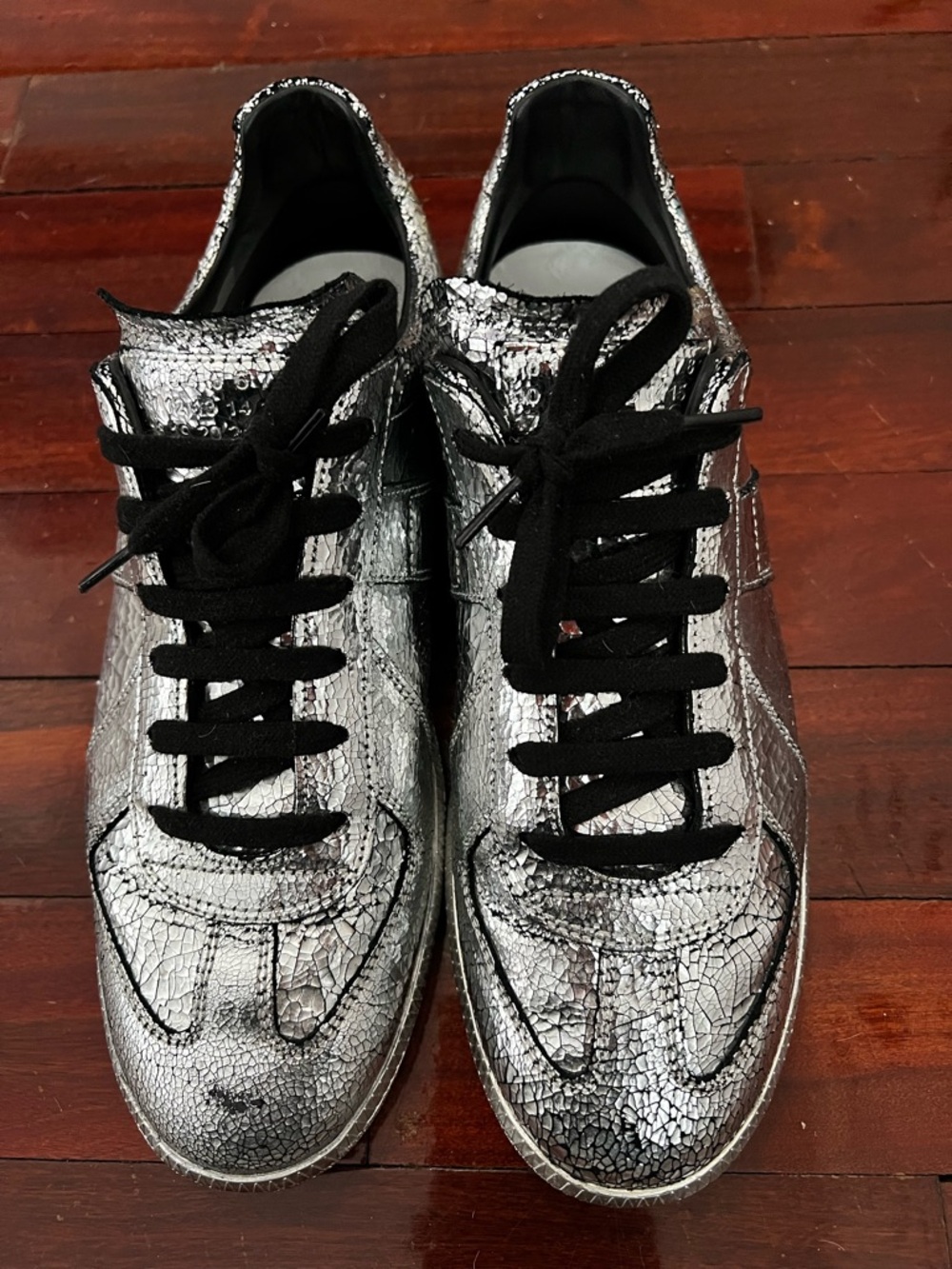 Maison Martin Margiela Men's Metallic Silver Lace-Up Sneakers